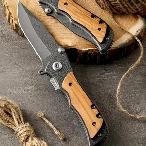 Wooden handle multi-functional portable handle folding fruit knife, ultra sharpness and durability stainless steel pocket knife for home kitchen and outdoor camping BBQ high  quality  knife