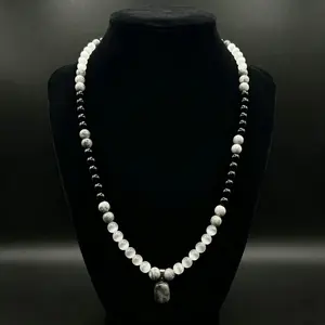 Prosperity Crystal Necklace, Black Obsidian White Jade, Feng Shui Money Attraction Jewelry for Men Women Balance Positive Energy Wealth Good Luck Healing Stone Long Sweater, Gift for Mom Wife Sister Friend