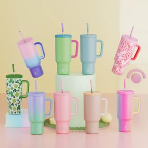 Portable Tumbler Cups, 1 Piece Food Grade Meoky Cup, 40oz Tumbler with Handle, Reusable Vacuum Quencher Tumbler Cups, Insulated Tumbler with Lid and Straws, Leak Resistant Lid Water Bottle, 40 Ounce Tumbler, Insulated Cup