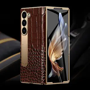 For Samsung Z Fold 7 6 5 4  Genuine Leather Magnetic Hinge Full Protective Phone Case Holder Kickstand Fold Shockproof Cover