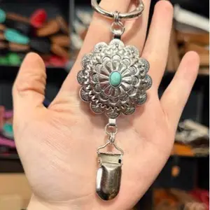 Metal & faux turquoise laynard/badge holder for work ID or key cards