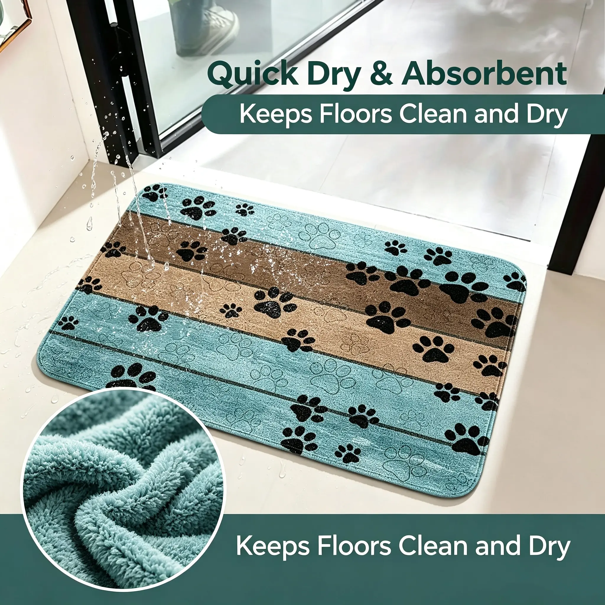 Non Slip Bathroom Floor Mat, Vintage Farmhouse Wood Board Pattern Bath Mat With Cartoon Dog Paw Print, Low Profile Quick Water Absorbing Shower Rug, Machine Washable Soft Indoor Bath Rug For Shower Tub Sink