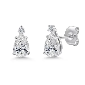 14K White Gold F - G Lab Grown Diamond and Lab Grown Diamond Stud Earrings for Women | 0.74 Cttw | Gemstone April Birthstone | Pear Shape 6X4MM