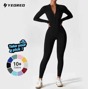 YEOREO Women  Workout Jumpsuit Zip Up Romper Bottom Pants Bodysuit Bodycon Sexy One Piece Fabric Spandex Womenswear Tops Stretchy Flexible