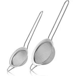 2 Pack Fine Mesh Strainers, Mini Stainless Steel Strainer with Handle for Kitchen, Metal Sieve Sifters for Straining , Matcha, , Juice and Coffee (8.6in 7.5in)