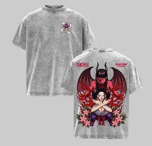 Nico Robin Devil Child One Piece Vintage Washed T-Shirt | Demon Form Anime Graphic Tee | Manga Streetwear Shirt
