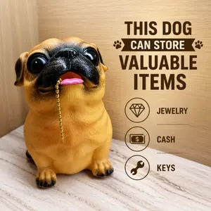 Multi-functional decorative piggy bank. Pet-shaped transfer safe, pug figurine, dog figurine, coin jar, piggy bank Ornaments Ornaments Coin Storage