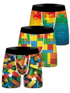 Men's Loose-Fitting Underwear Set, All-Season Comfortable Breathable Design, Fun Cartoon Digital Prints, Ideal for Daily Wear