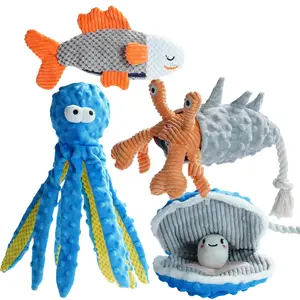 Nocciola 4 PCS Sea Creatures Crinkle Squeaky Dog Toys, Octopus Shark Crab Mussel Toys, Interactive Toys for Small, Medium & Large Dogs, Durable for Aggressive Chewers