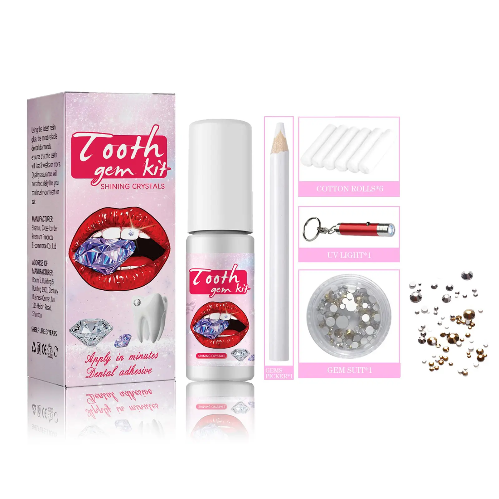 Tooth Gem Kit, Easy-To-Remove Easy-To-Install Crystal Diamonds, Shiny Tooth Decorations Art