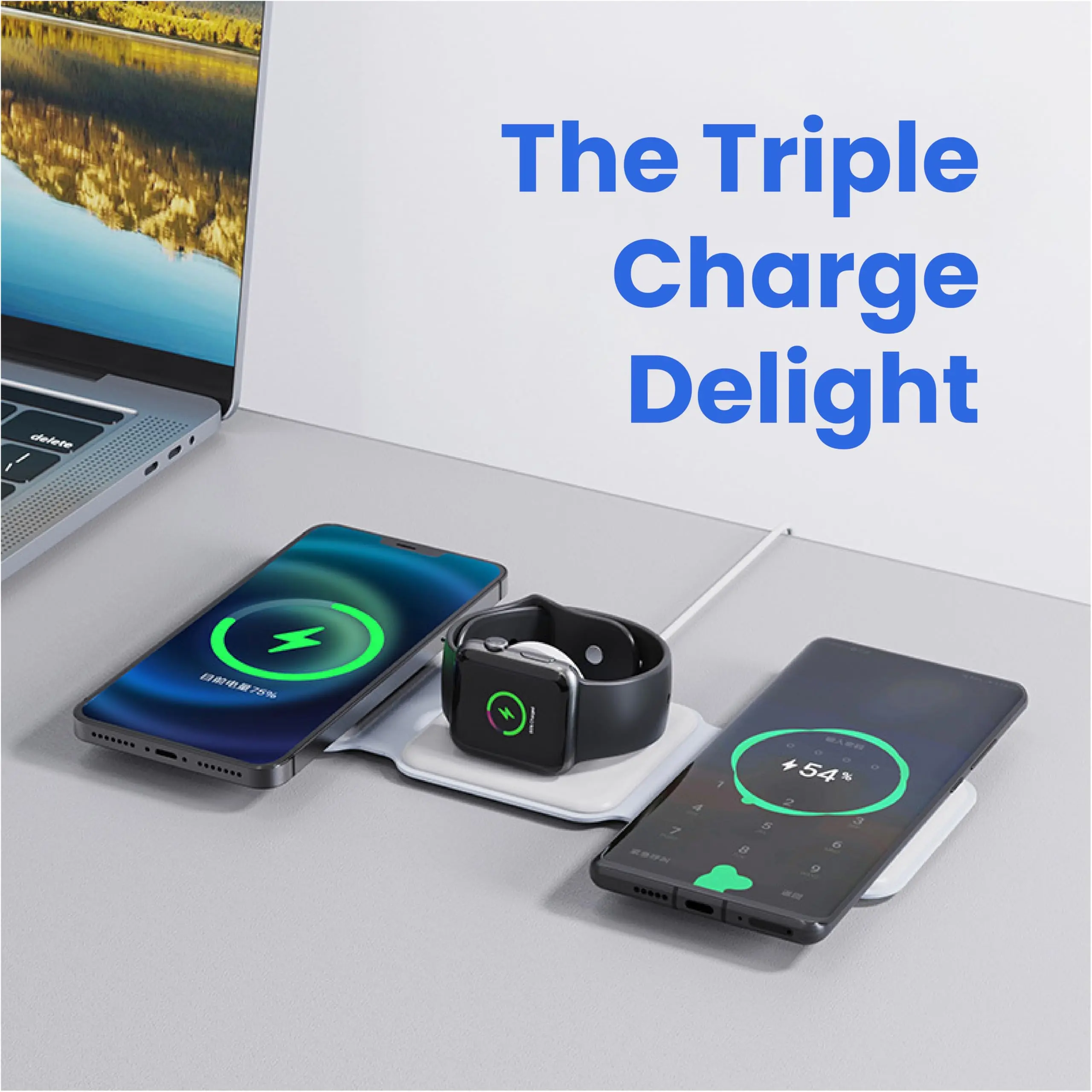21X 3-in-1 Foldable Magnetic Wireless Fast Charger Travel Charging Pad for iPhone 12-16 Samsung Galaxy Huawei Apple Watch AirPods Qi-Enabled Devices Compact & Wearable