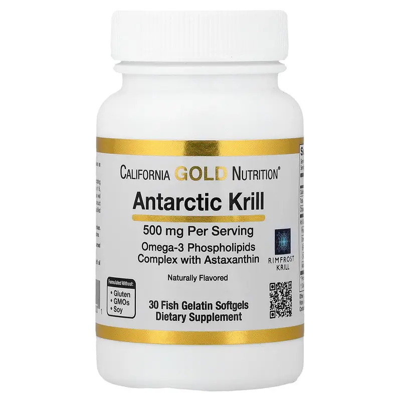 California Gold Nutrition Antarctic Krill Oil, Omega-3 Phospholipids Complex with EPA, DHA, and Astaxanthin, Natural Strawberry and Lemon, 500 mg, 30 Fish Gelatin Softgels