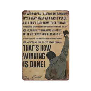 Rocky Balboa Motivational Metal Sign - Inspiring "How Hard You Can Get Hit" Vintage Tin Sign for Home Gym (12x8")