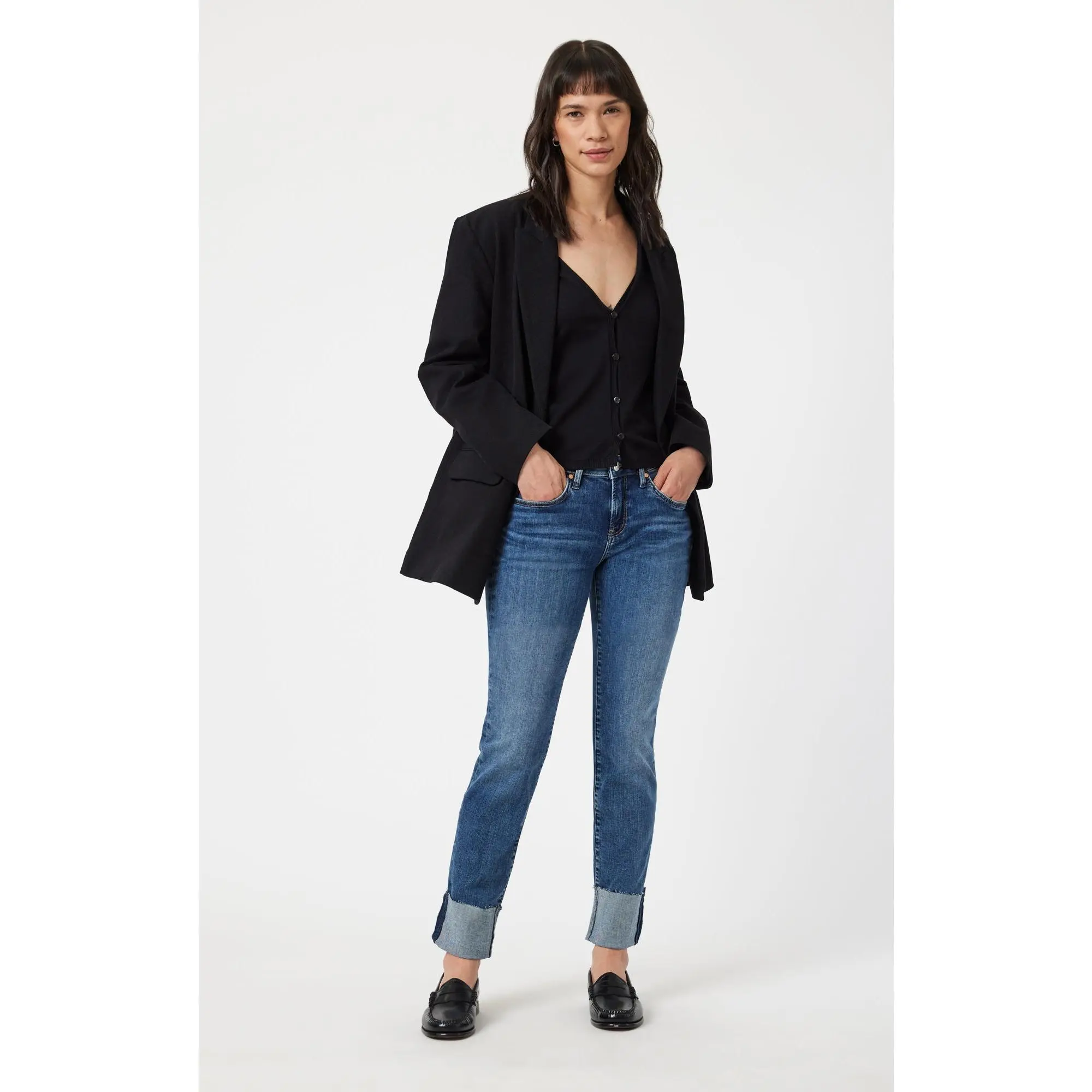 Women's Emma Fitted Basic Slim Boyfriend Cut Denim Pants - 90s Vintage Fade, Long, Light, Casual Bottom, Comfy OOTD, Stretch Organic Cotton-Elastane Fabric, 4% Elastomultiester, Pockets, Multi-Size, Machine Washable