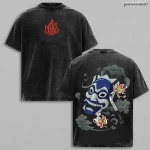 Avatar The Last Airbender Zuko Blue Spirit Mask T-Shirt Anime Graphic Tee Vintage Streetwear Unisex Oversize Heavyweight Cotton T Shirt Gift For Anime Fan Anime Double Printed Washed Tee Oversized Manga T-shirt 3X5