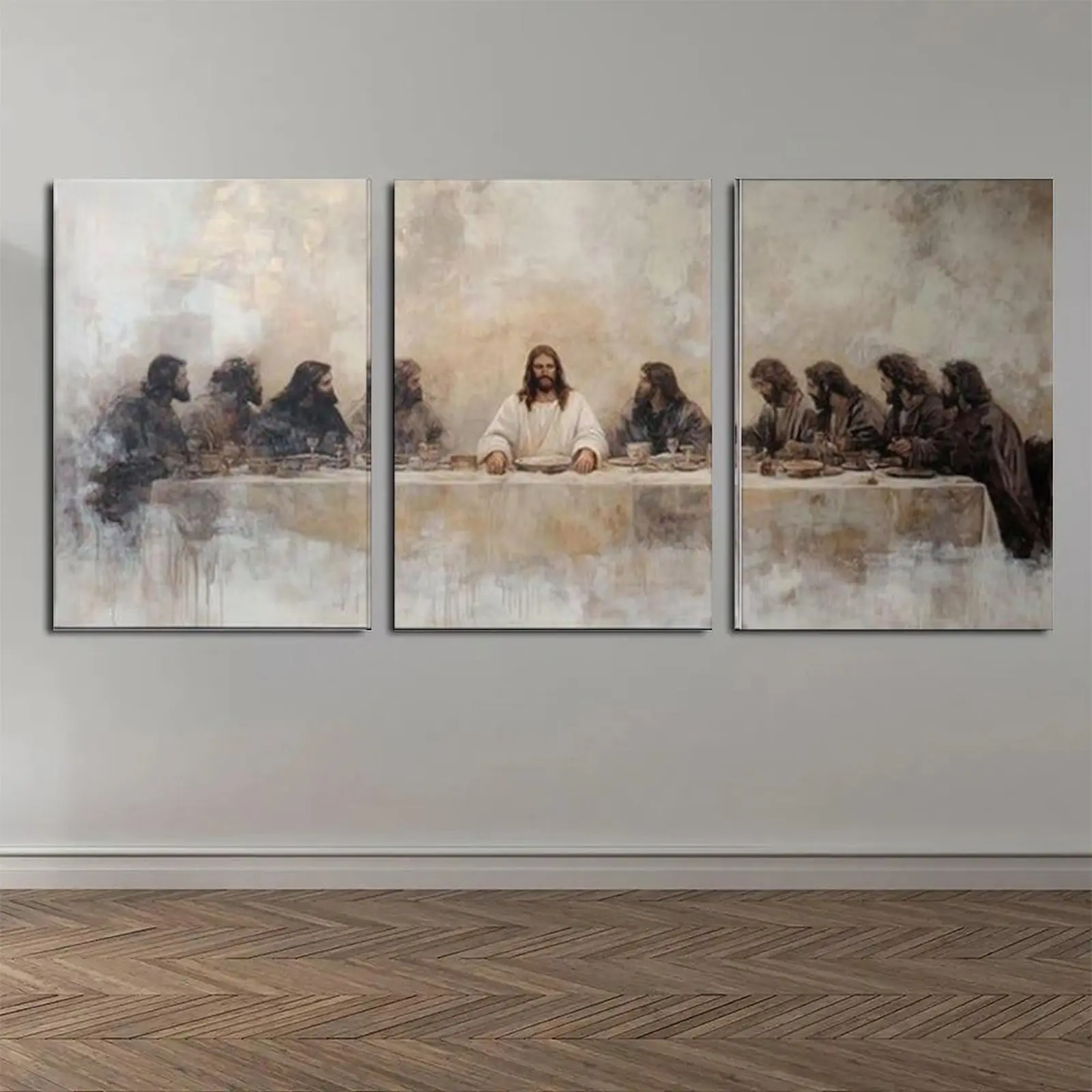 Framed The Last Supper Oil Painting Prints - 3-Piece Leonardo Da Vinci Jesus LDS Bible Renaissance Christian Faith Shepherd Wall Decor for Kitchen, Room, Home Decoration Posters & Prints