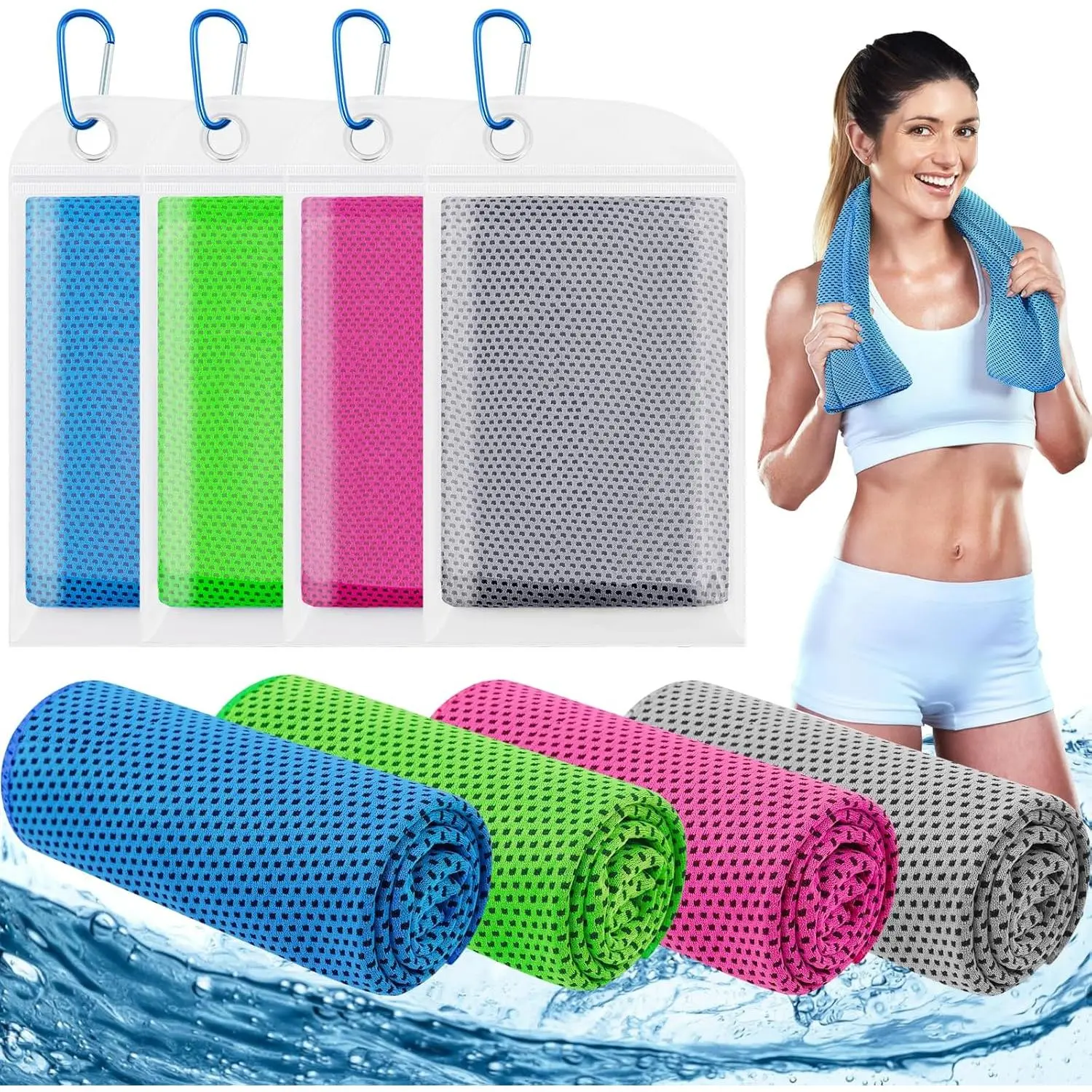 4 Pack Cooling Towels (40"x12"), Cooling Towels for  and , Gym Towel for Working Out, Soft Breathable Microfiber Ice Towel for Yoga  Running Golf