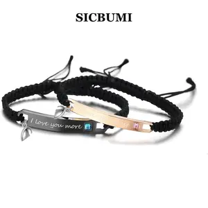Sicbumi Braided Couples Bracelet Promise Words "I Love U More" "Always & Forever" Engraved Bracelets Attraction Relationship Bracelets for Him and Her