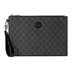 Gucci Interlocking GG Logo Canvas And Leather Clutch For Men In Black-Grey