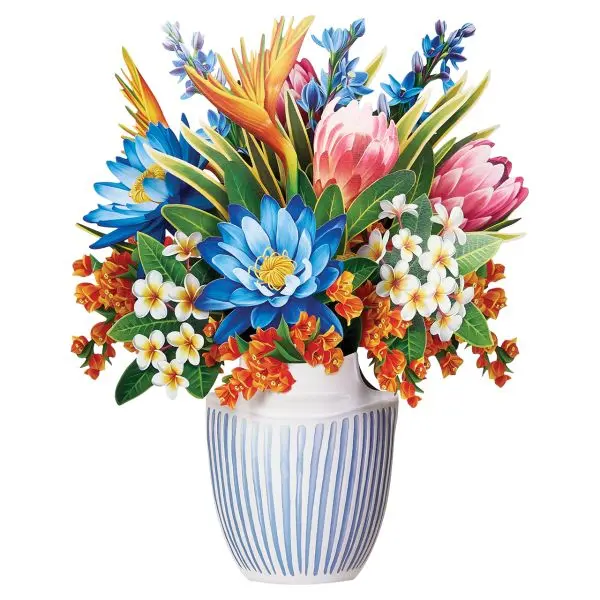 FreshCut Paper 3D Popup Flower Bouquet - Floral Design, Never-Fade, Eco-Friendly, Recycled, 12in High, 9in Across, 1 Size, Decorative for Tropical Home, Festive Party Decorations, One Size