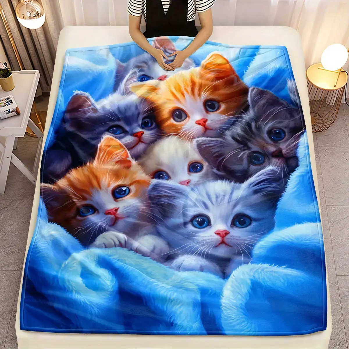 100% Polyester Flannel Kitten Throw Blanket - 3s Size, 280GSM, Soft, Warm, 3D Vivid Print, Wrinkle Resistant, Durable, Fade Resistant, Machine Washable - Cozy for Sofa, Bed - Ideal Gift for Cat Lovers