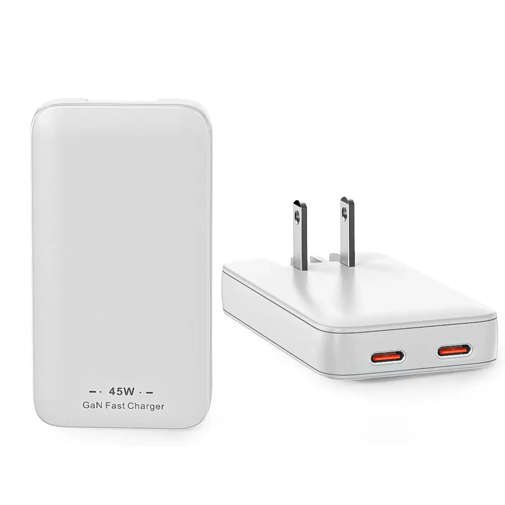 45W USB C Charger Flat Ultra Slim Power Adapter, Foldable Plug Adapter with Dual-Port PD 3.0 QC 4.0 GaN Technology Fast Charging 100V-240V  for MacBook iPad Pro/Air, iPhone 17 16 15 14 13 Pro Max, Samsung Galaxy S25 S24 S23 etc