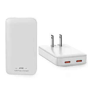 45W USB C Charger Flat Ultra Slim Power Adapter, Foldable Plug Adapter with Dual-Port PD 3.0 QC 4.0 GaN Technology Fast Charging 100V-240V  for MacBook iPad Pro/Air, iPhone 17 16 15 14 13 Pro Max, Samsung Galaxy S25 S24 S23 etc