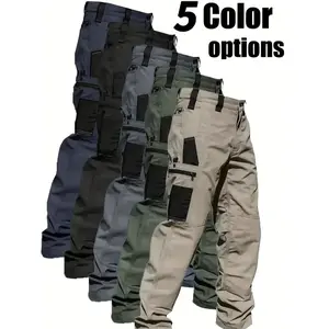 Men's monochrome waterproof tactical work pants, with zipper, no waistband, regular fit, sports pocket, suitable for all seasons, durable pants, outdoor training pants. Please place your order according to the size chart.RAIMENTRY