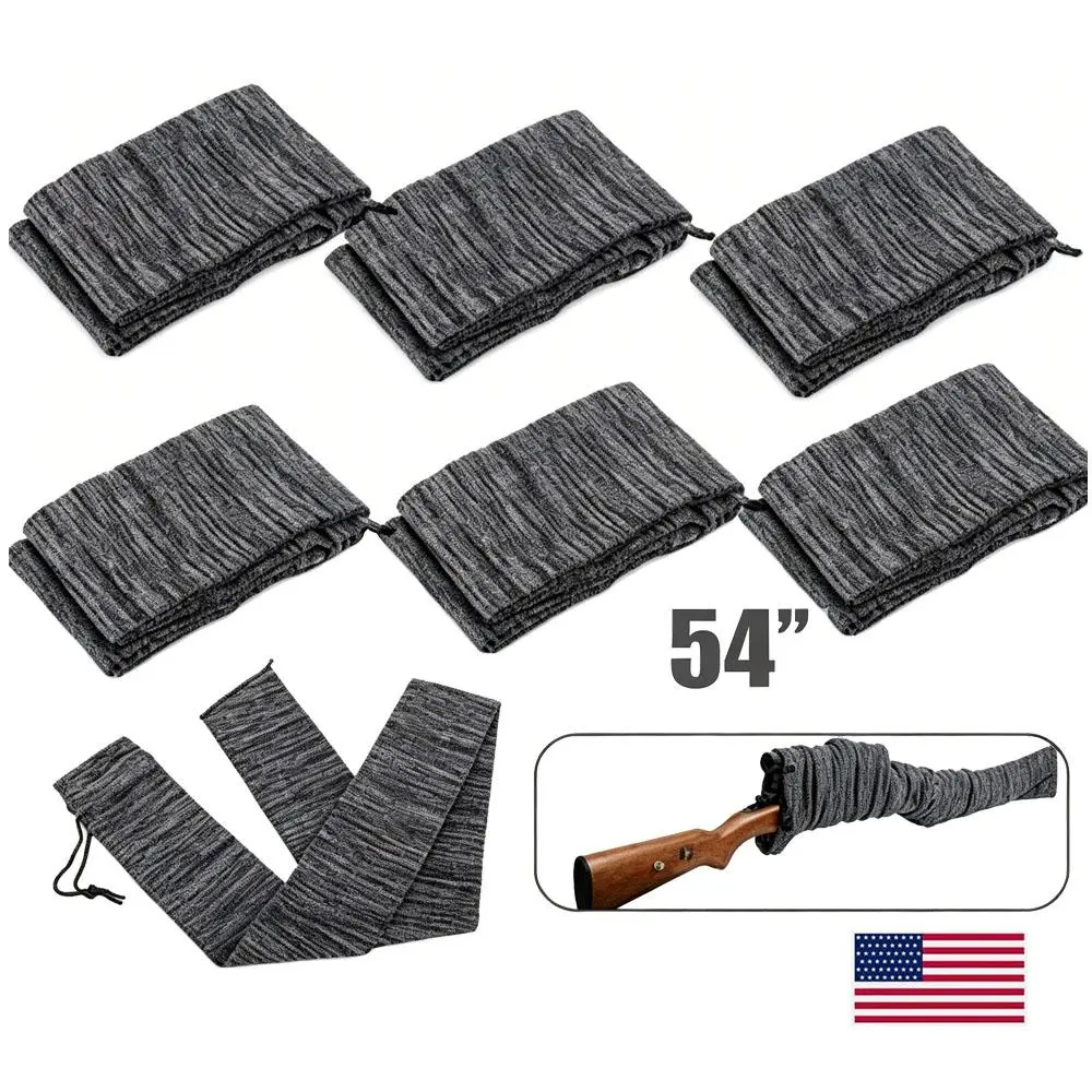 6-Pack 54-In Unisex Adult Knit Fabric Hunting Sleeves, Gray Silicone-Treated Gun Socks, Universal Rifle/Shotgun Rust-Protection Covers, Drawstring-Equipped Thick Outdoor Gear Protectors