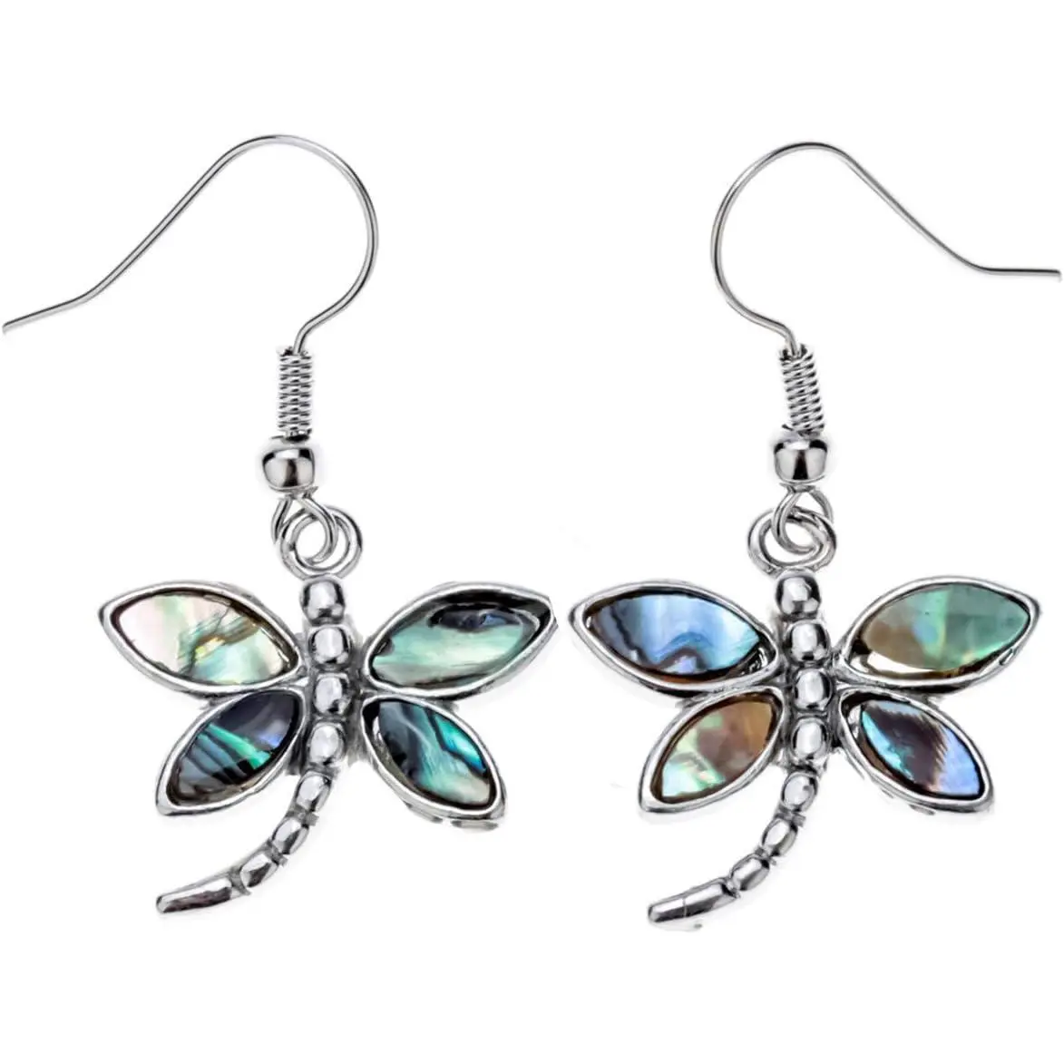 Jewelry Women Lovely Dragonfly Natural Abalone Shell Dangle Earrings (Green)