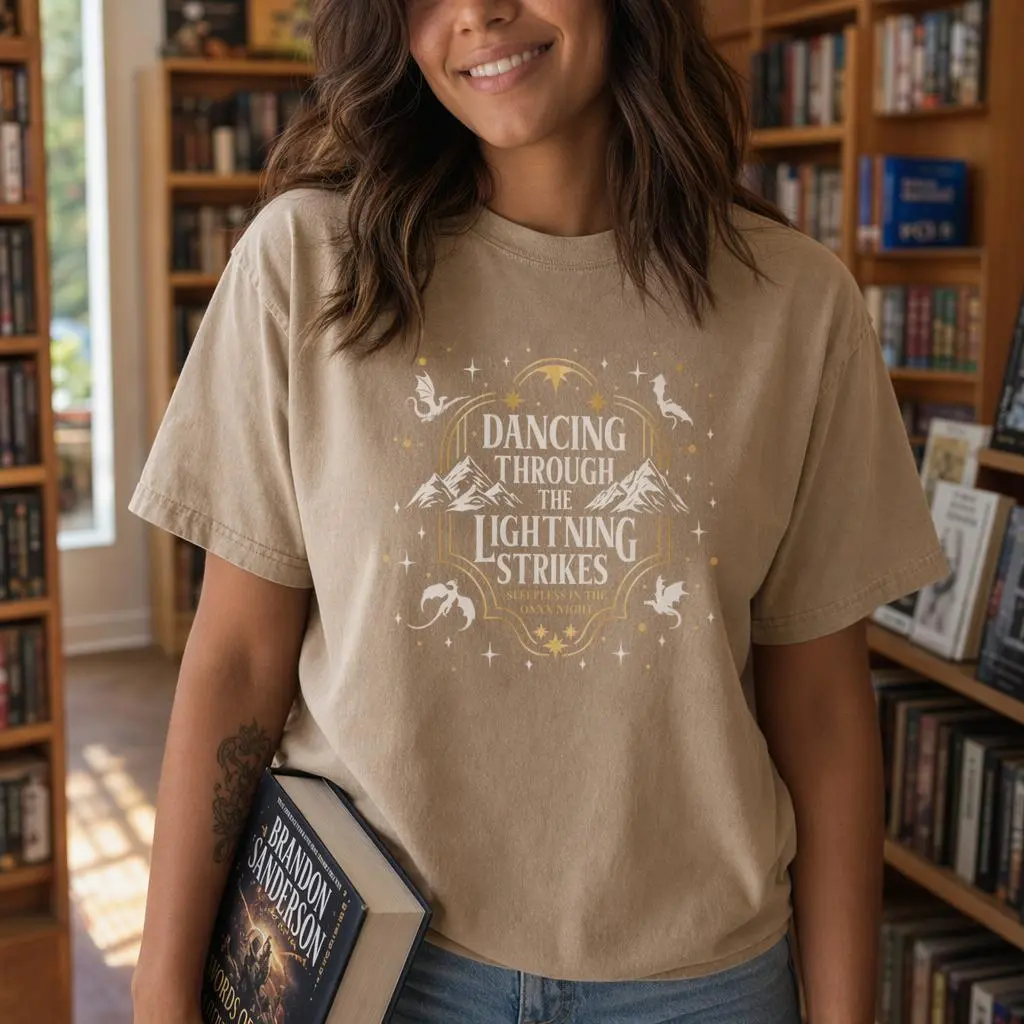 Fantasy Dragon Graphic Tee Women Bookish Shirt Dancing Through The Lightning Strikes