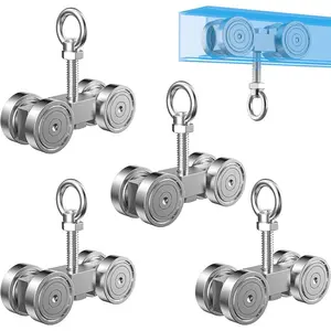 4 Wheel Trolley Assembly Roller Trolley - Silent M10 Bolt and Nuts - Use with 1-5/8" Wide Wide and All 1-5/8" Unistrut Strut Channel (Silver-4 Pack)