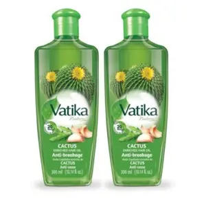 Dabur Vatika Cactus Hair Oil 300ml – Strengthen & Nourish | Anti-Breakage Herbal Oil - 2pack Vatika Coconut Hair Oil 300ml Nourishing Indian Oil for Women & Men