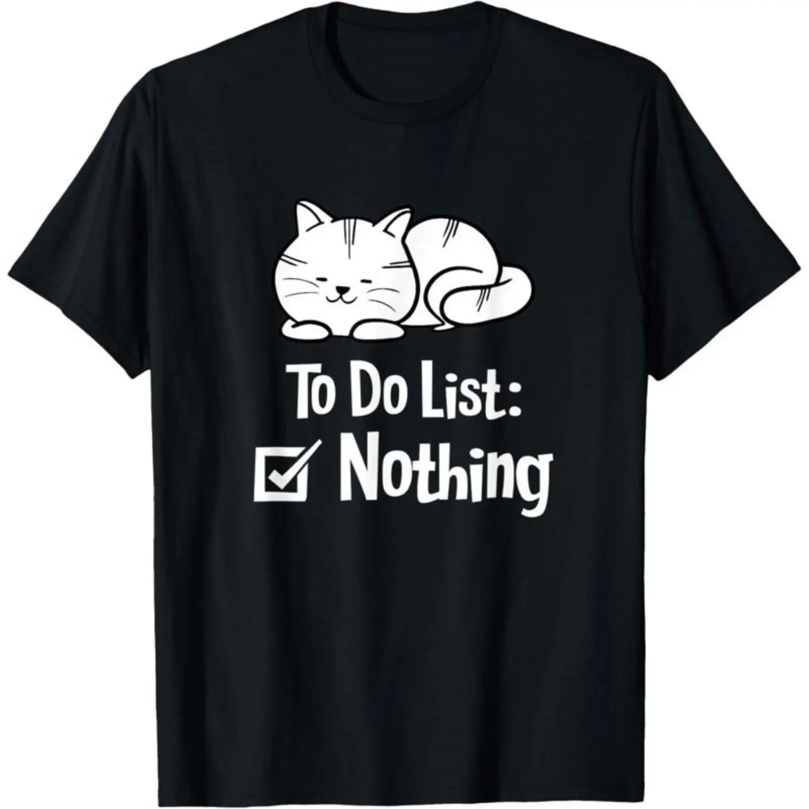 Men's Short-Sleeve Basic Casual Streetwear T-Shirt - Funny Lazy Kitty Design, "To Do List: Nothing" Graphic, Cat Enthusiast Apparel, Shortsleeve, Round Neck, Top, Tshirt