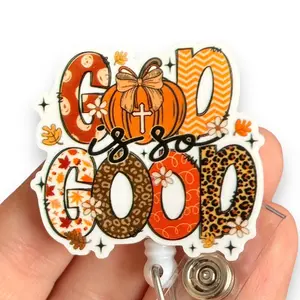 Glitter My Badge Thanksgiving God is so good badge reel for nurse and hospital workers. Badge clip Badge pull - Retractable swivel clip with a 360 rotation. Great gift for coworker.