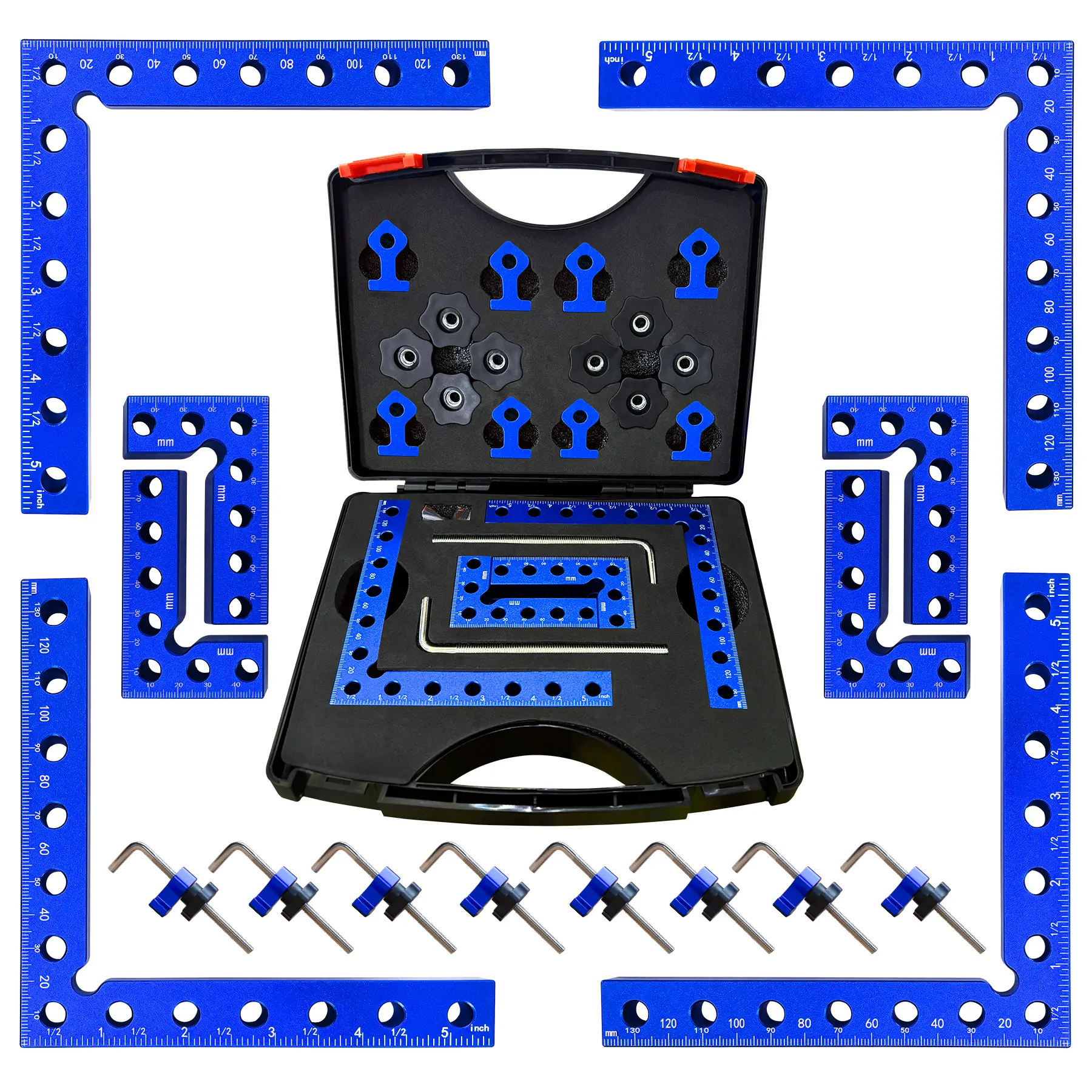 [8-Pack] 90° Corner Clamps, Heavy Duty Blue Aluminum Positioning Squares for Woodworking, Picture Frames & DIY Furniture | SYYKTTD