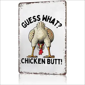 Funny Chicken Coop Metal Sign - "Guess What? Chicken Butt" Poster Mural - Suitable for Farmhouse, Outdoor Courtyard Decoration, and Home Decoration