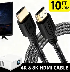 Premium HDMI Cable for TV and Gaming – 10 ft Braided Nylon with Gold Connectors, Ultra High-Speed 8K@60Hz / 4K@120Hz, 4K/8K Ready, Compatible with TV and Gaming Consoles
