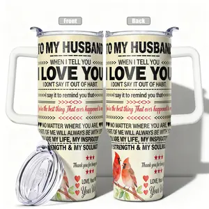 Valentine's Gift 40oz/30oz/20oz/14oz Stainless Steel Cup with Cardinal Birds Design Hydration Reminder Tumbler for Wife Husband Girlfriend Boyfriend Perfect for Fitness Hiking Office Travel Unique Romantic Gift Ide