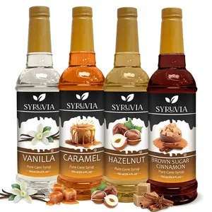 Syruvia Coffee Syrup Variety Pack - Vanilla, Caramel, Hazelnut & Brown Sugar Cinnamon Flavors - 25.4 fl oz - Cafe Style Syrup for Coffee, Tea & Desserts (4-Pack)