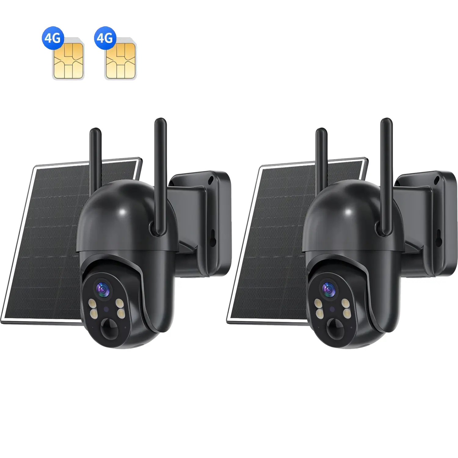 2-Pack 4G LTE Solar Security Cameras Wireless Outdoor - No WiFi Needed with 2K Color Night Vision, 360° Panoramic View, PIR Motion Detection & 2-Way Audio (Built-in SIM Card, Weatherproof)