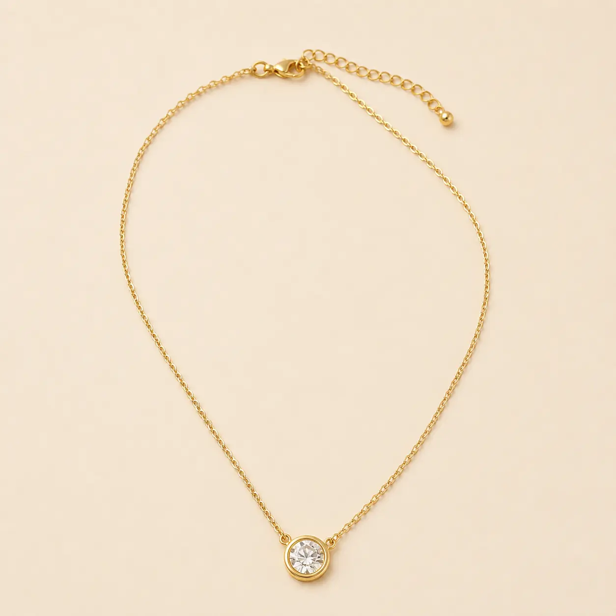 Gold Round Crystal Pendant Necklace for Women, Delicate Everyday Collarbone Jewelry