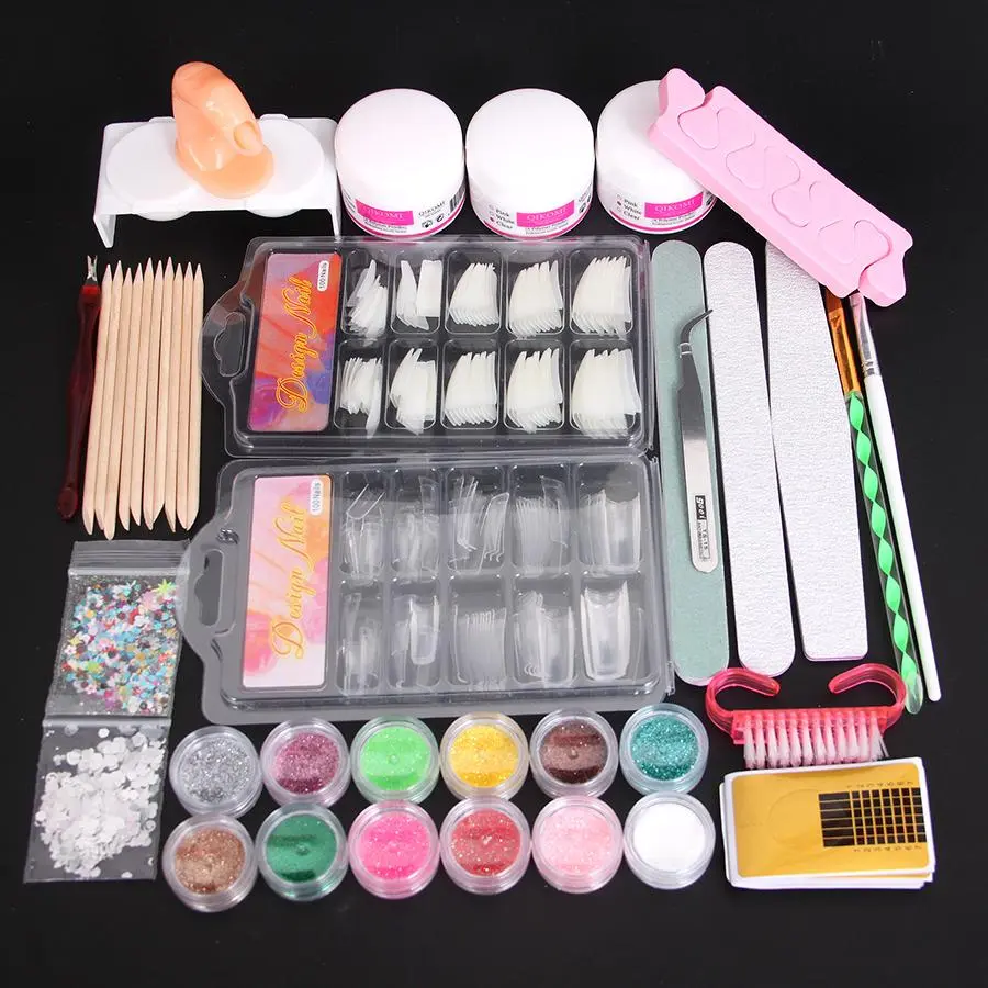 Nail Art Kit for Beginners, 12 Color Glitters & Decoration & Fake Nail Tip & Brush & Practice Fake Finger, Extension Tools Supplies, DIY Home Manicure Set, Fake Nails Kit, Nail Design Kit, Nail Decoration Kits