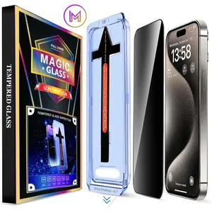 WEKOME 2 PCS/Set Magic Privacy Screen Protector-Dust-free Applicator (Reusable Esay Installation) Headset Covered, Fully Protection, Fingerprint-proof, Electroplated Layer, Tempered glass, best screenprotector for iPhone  X XS 11 12 13 14 15 Plus Pro Max