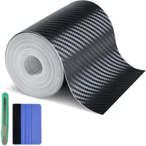 Carbon Fiber Black Vinyl Wrap,  Window Door Trim Universal DIY Chrome Delete Vinyl Wrap, Door Edge Guards Protection Tape Accessories with Free Tool Kit (4in x 30ft)