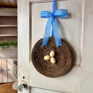 Bird Bird Nest Door Wreath, Spring Nest Wreath, Mothers Day Gift, Summer Decor, Pink Spring Decor, Wreath with Bird Nest