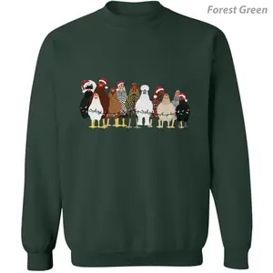 Christmas Chicken Sweatshirt, Funny Holiday Farm Animal Graphic Pullover, Cozy Winter Crewneck Long Sleeve Top for Casual Wear, Apparel Made In The USA	