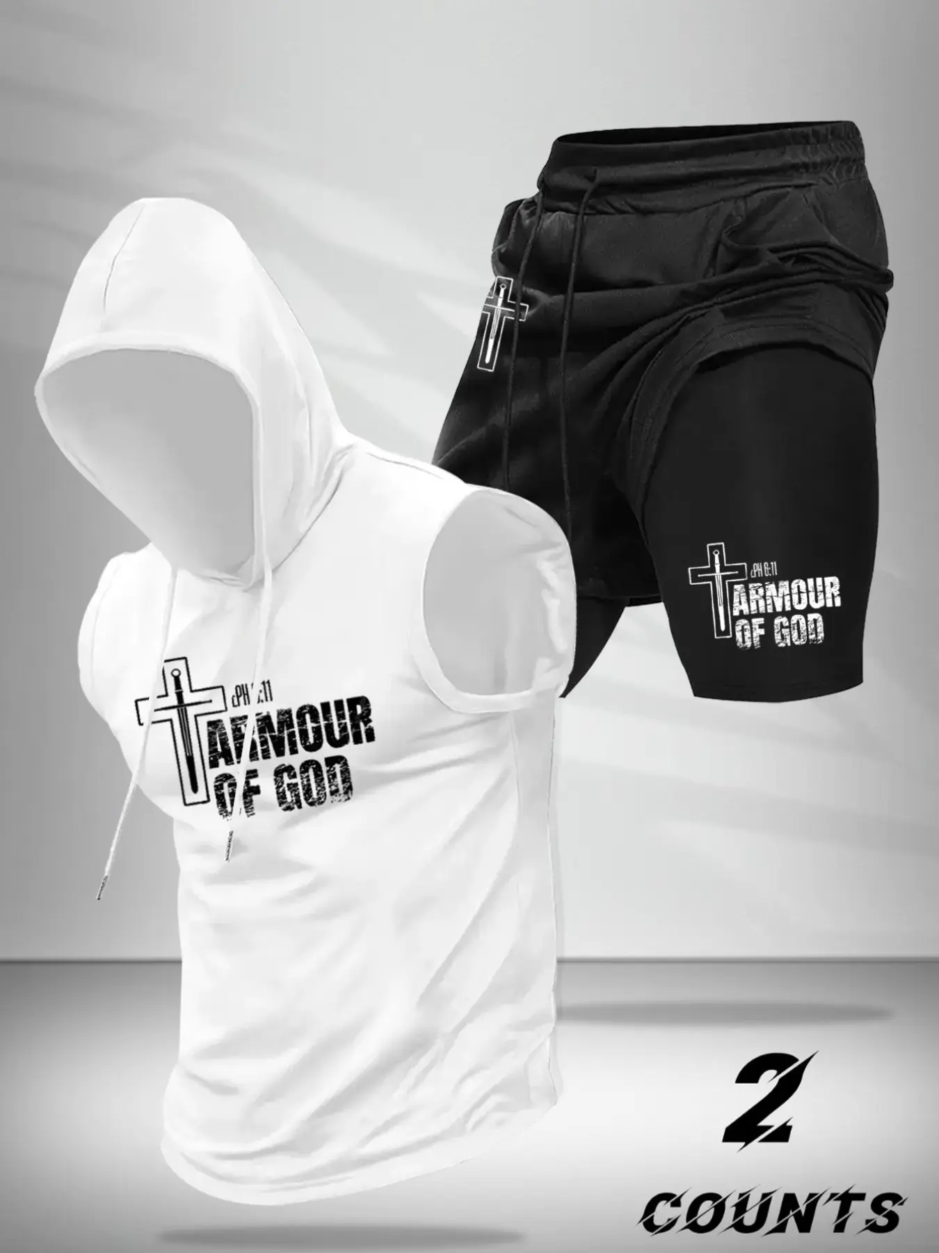 Men's Fashion 2-Piece Set, Athletic Activewear Print Hooded Sleeveless Vest and Drawstring Basketball Shorts, Comfortable Casual, Ideal Gift for Family Friends