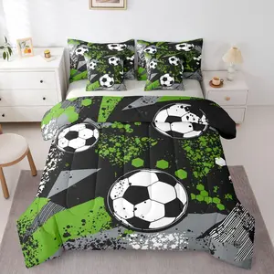 Football Comforter Bed Setsports Games Bed Bag,7 Pieces Soccer Sports Ink Painting Bed Set,Room Decor Rugby Game Bedding with Sheets