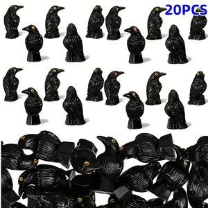 20 Pcs Crow Statues Resin Crows Summer Decor Halloween Scene Decoration Glow in Dark Animal Figurines Party Supplies Sculptures Home Decor Ornaments